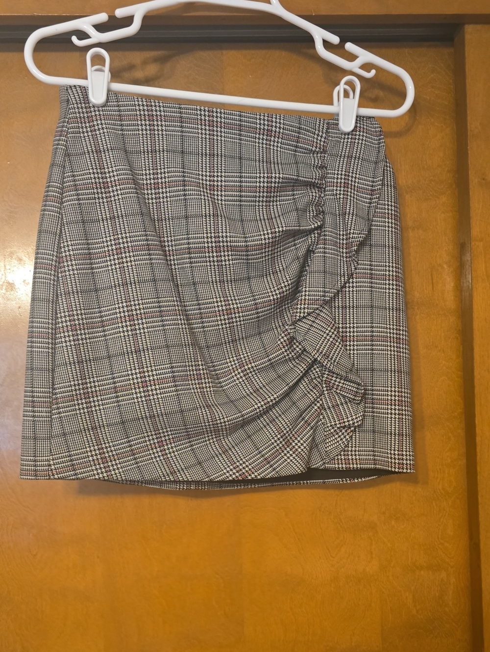Express Plaid Ruched Mini Skirt - Black, Gray, Red